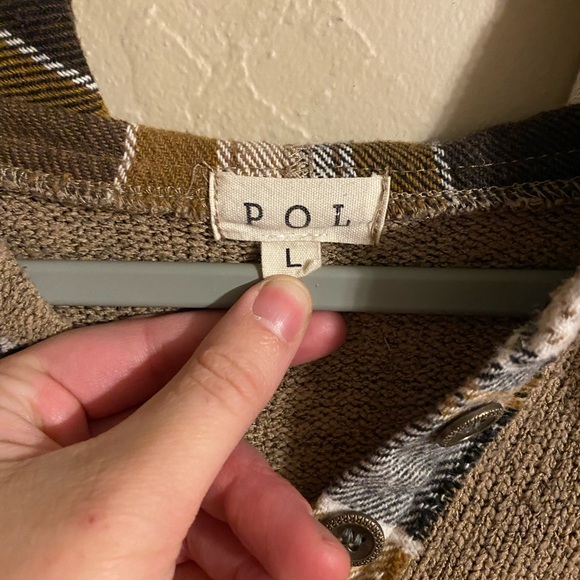 POL Women's Checkered Hoodie - Brown, Tan, White - Picture 3 of 3